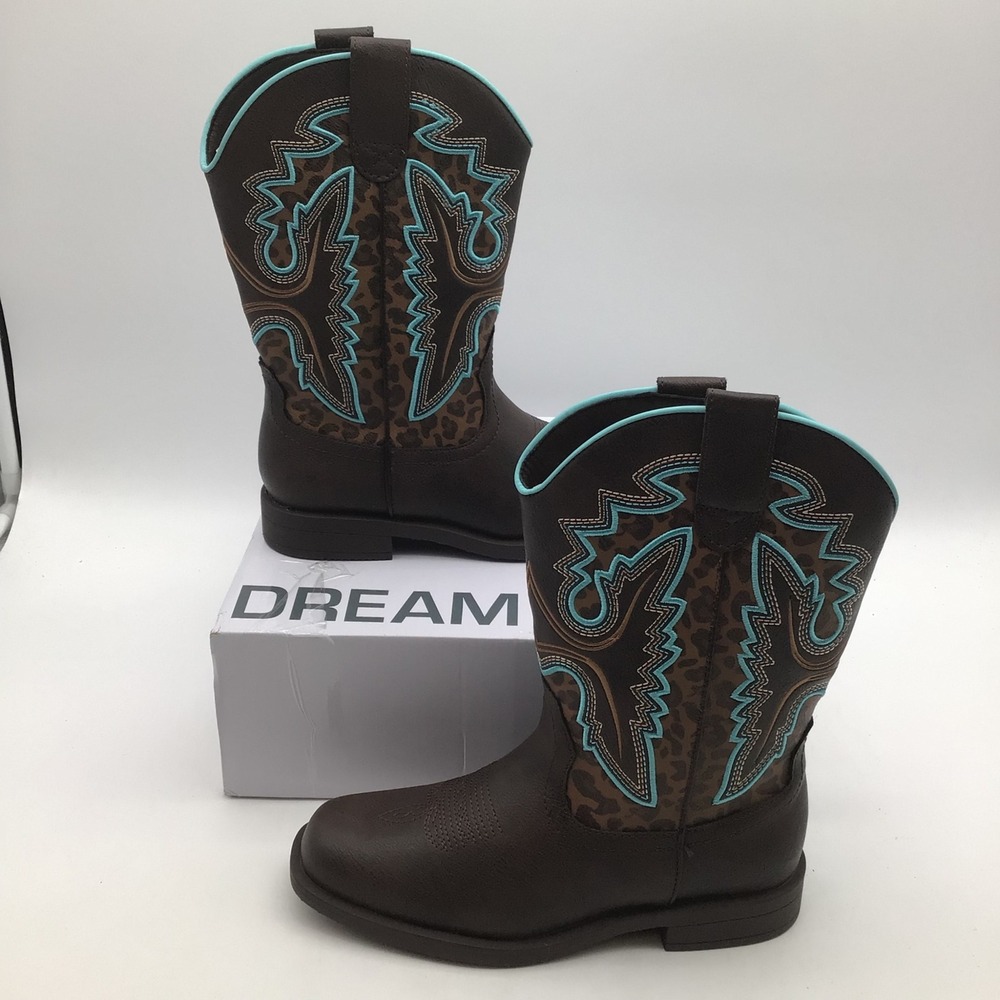 Dream Pairs Brown Turquoise Western Cowboy Boots KKUMMB2502 Womens Size 4 NEW